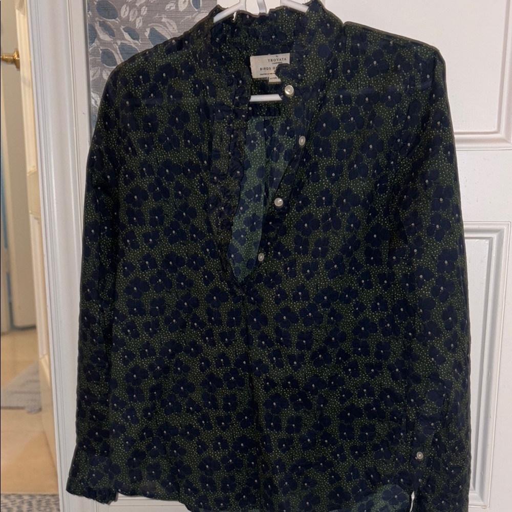 Navy and Green Blouse